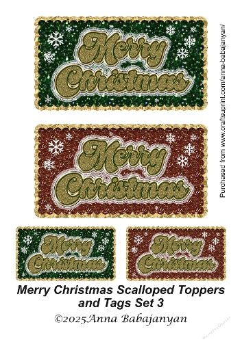 Merry Christmas Scalloped Toppers and Tags Set 3