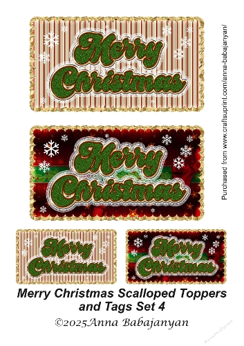 Merry Christmas Scalloped Toppers and Tags Set 4