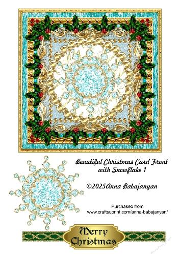 Beautiful Christmas Card Front with Snowflake 1