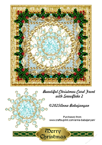 Beautiful Christmas Card Front with Snowflake 2