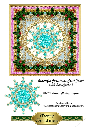 Beautiful Christmas Card Front with Snowflake 6