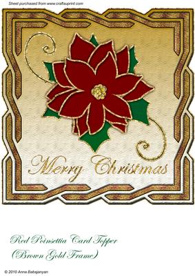 Red Poinsettia Card Topper (brown Gold Frame)