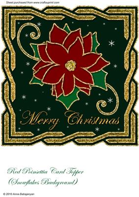 Red Poinsettia Card Topper (snowflakes Background)