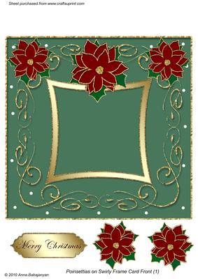 Poinsettia on Swirly Frame Card Front 1