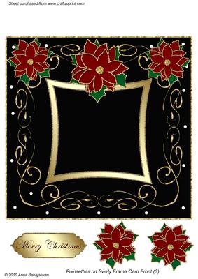 Poinsettia on Swirly Frame Card Front 3