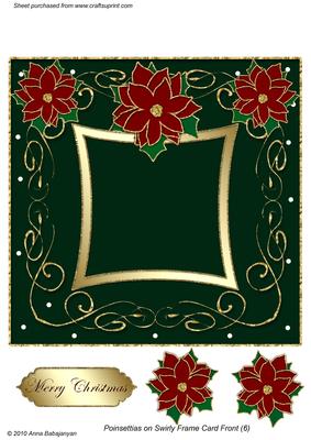 Poinsettia on Swirly Frame Card Front 6