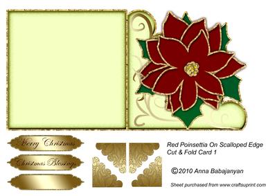 Red Poinsettia on Scalloped Edge Cut & Fold Card 1