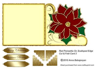 Red Poinsettia on Scalloped Edge Cut & Fold Card 2