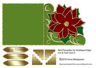 Red Poinsettia on Scalloped Edge Cut & Fold Card 4