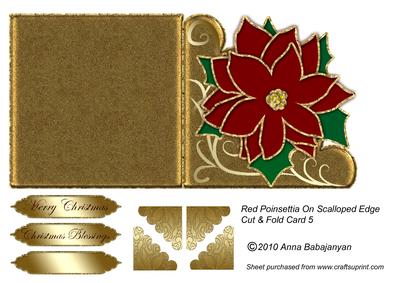 Red Poinsettia on Scalloped Edge Cut & Fold Card 5