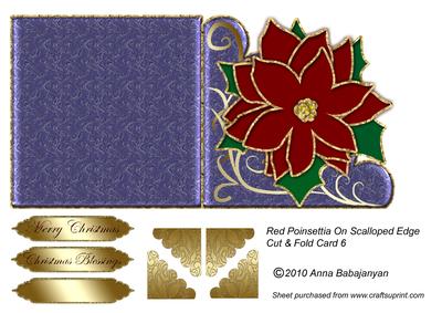 Red Poinsettia on Scalloped Edge Cut & Fold Card 6