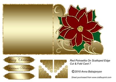 Red Poinsettia on Scalloped Edge Cut & Fold Card 7