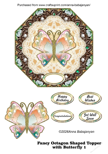 Fancy Octagon Shaped Topper with Butterfly 1