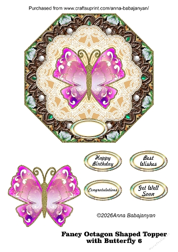 Fancy Octagon Shaped Topper with Butterfly 6
