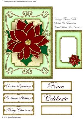 Vintage Frame with Swirls & Poinsettia Card Front & Insert 2