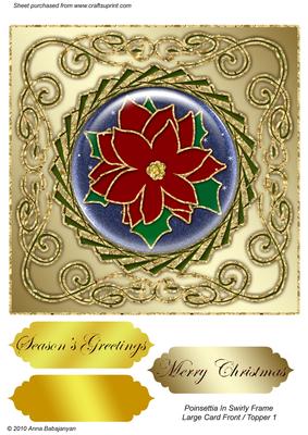 Poinsettia in Swirly Frame Large Card Front Topper 1