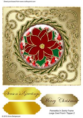 Poinsettia in Swirly Frame Large Card Front Topper 2