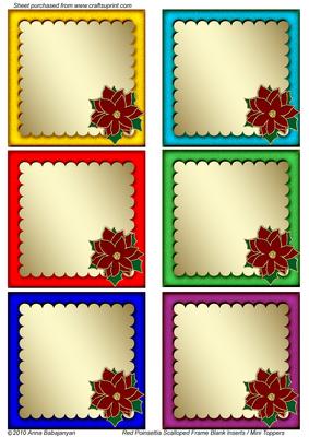 Red Poinsettia Scalloped Frame Blank Inserts/ Mini Toppers