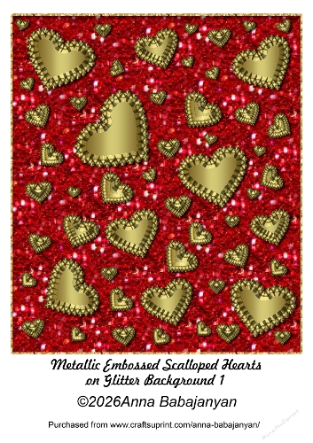 Metallic Embossed Scalloped Hearts on Glitter Background 1