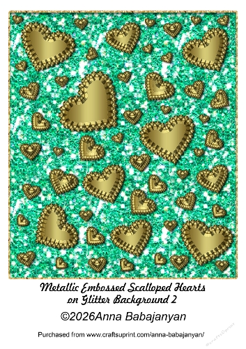 Metallic Embossed Scalloped Hearts on Glitter Background 2