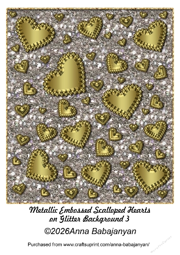 Metallic Embossed Scalloped Hearts on Glitter Background 3
