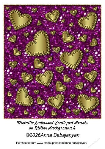 Metallic Embossed Scalloped Hearts on Glitter Background 4