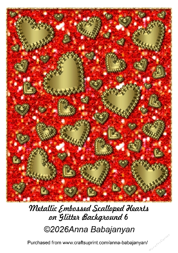 Metallic Embossed Scalloped Hearts on Glitter Background 6