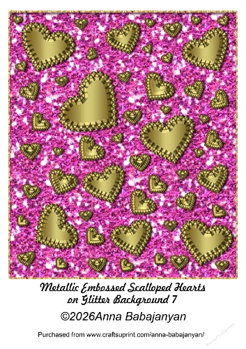 Metallic Embossed Scalloped Hearts on Glitter Background 7