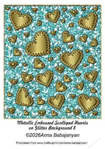 Metallic Embossed Scalloped Hearts on Glitter Background 8