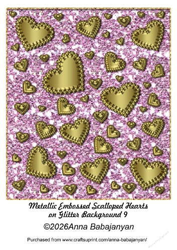 Metallic Embossed Scalloped Hearts on Glitter Background 9