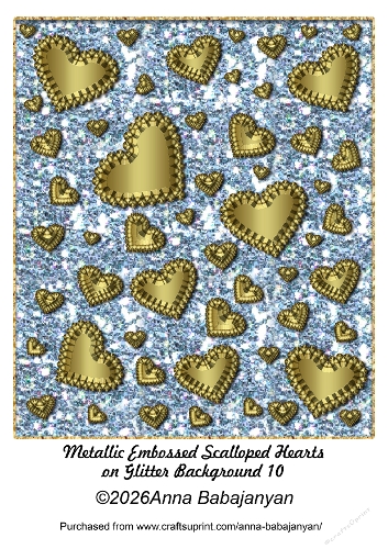 Metallic Embossed Scalloped Hearts on Glitter Background 10