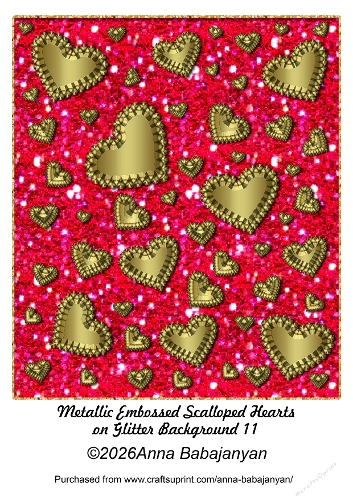 Metallic Embossed Scalloped Hearts on Glitter Background 11