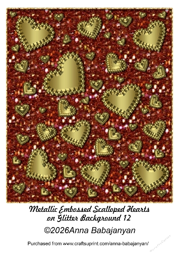 Metallic Embossed Scalloped Hearts on Glitter Background 12