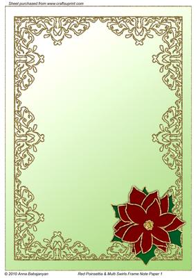 Red Poinsettia & Multi Swirls Frame Note Paper 1