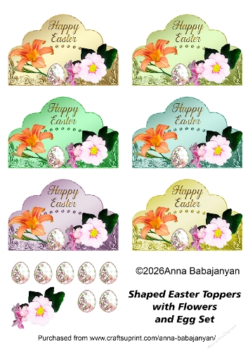 Shaped Easter Toppers with Flowers and Egg Set
