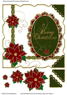 Oval Scalloped Frame & Poinsettias Large Card Topper 1