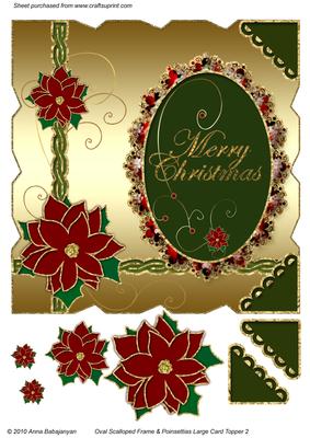 Oval Scalloped Frame & Poinsettias Large Card Topper 2