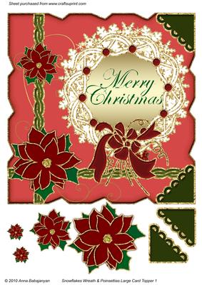 Snowflakes Wreath & Poinsettias Large Card Topper 1