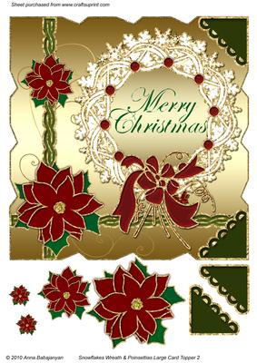 Snowflakes Wreath & Poinsettias Large Card Topper 2