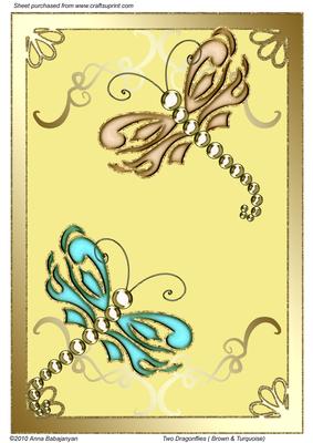 Two Dragonflies (brown & Turquoise)