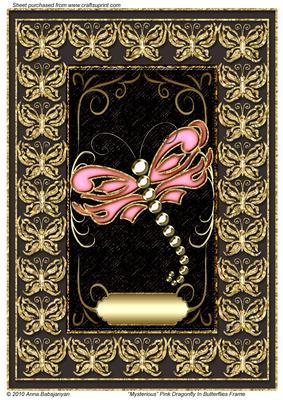 Mysterious Pink Dragonfly in Butterflies Frame