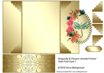Dragonfly & Flowers Jeweled Frame" Gate Fold Card 1