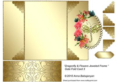 Dragonfly & Flowers Jeweled Frame" Gate Fold Card 3