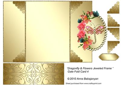 Dragonfly & Flowers Jeweled Frame" Gate Fold Card 4