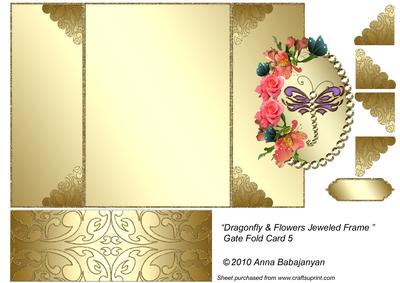 Dragonfly & Flowers Jeweled Frame" Gate Fold Card 5