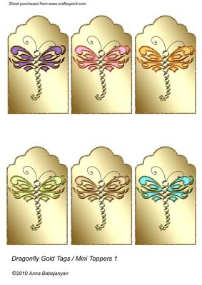 Dragonfly Gold Tags /mini Toppers