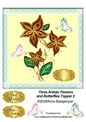 Three Artistic Flowers and Butterflies Topper 2