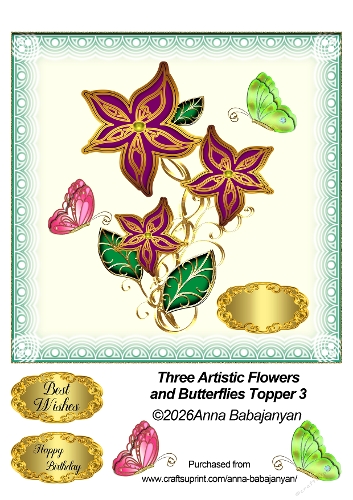 Three Artistic Flowers and Butterflies Topper 3