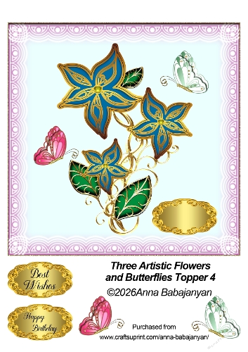 Three Artistic Flowers and Butterflies Topper 4
