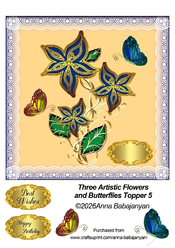 Three Artistic Flowers and Butterflies Topper 5